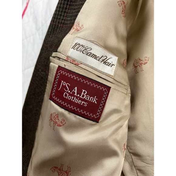 Vtg Jos A Bank 100% Wool Plaid Sport Coat Blazer 100% Camel Hair Lining 2 Button - Picture 4 of 11